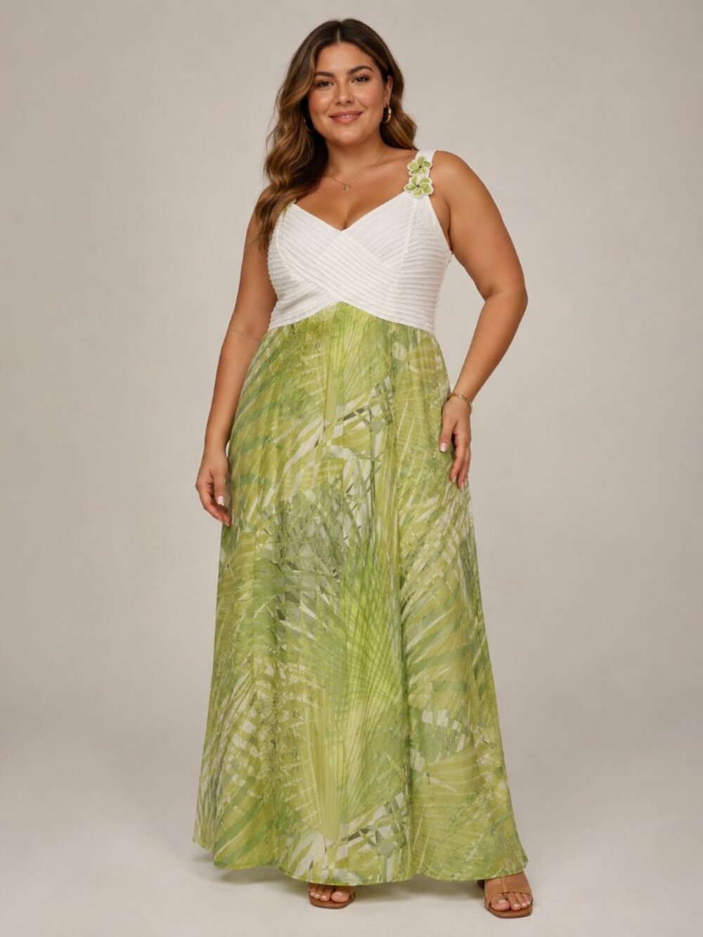 Signature by Robbie Bee Tropical Palm Print Maxi Dress Size 22W Plus Size